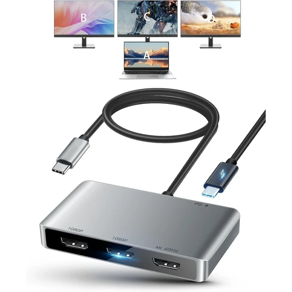 avedio links USB C to 3 HDMI Adapter Triple Monitor 4K 100W‎ PD Windows Mac